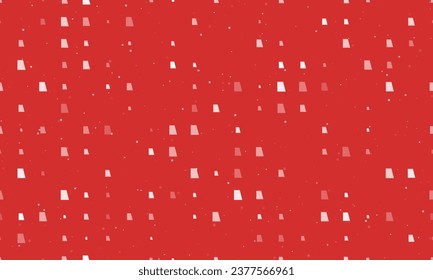 Seamless background pattern of evenly spaced white trapezium symbols of different sizes and opacity. Vector illustration on red background with stars