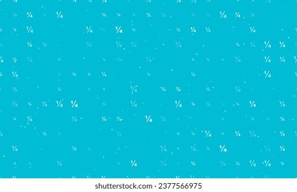 Seamless background pattern of evenly spaced white quarter fraction symbols of different sizes and opacity. Vector illustration on cyan background with stars