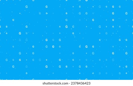 Seamless background pattern of evenly spaced white capital letter G symbols of different sizes and opacity. Vector illustration on light blue background with stars