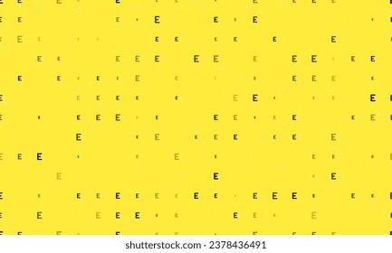 Seamless background pattern of evenly spaced black capital letter E symbols of different sizes and opacity. Vector illustration on yellow background with stars