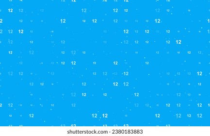 Seamless background pattern of evenly spaced white twelve numbers of different sizes and opacity. Vector illustration on light blue background with stars