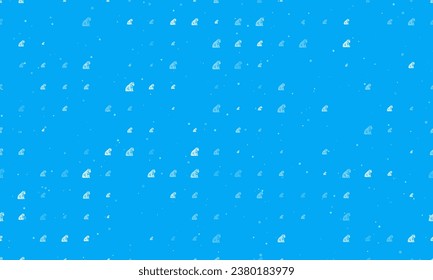 Seamless background pattern of evenly spaced white sitting tiger symbols of different sizes and opacity. Vector illustration on light blue background with stars