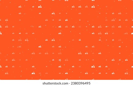 Seamless background pattern of evenly spaced white scooter symbols of different sizes and opacity. Vector illustration on deep orange background with stars