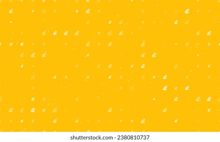 Seamless background pattern of evenly spaced white sitting tiger symbols of different sizes and opacity. Vector illustration on amber background with stars