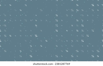 Seamless background pattern of evenly spaced white quarter fraction symbols of different sizes and opacity. Vector illustration on blue gray background with stars