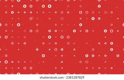 Seamless background pattern of evenly spaced white stop hand symbols of different sizes and opacity. Vector illustration on red background with stars