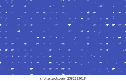 Seamless background pattern of evenly spaced white buffalo symbols of different sizes and opacity. Vector illustration on indigo background with stars