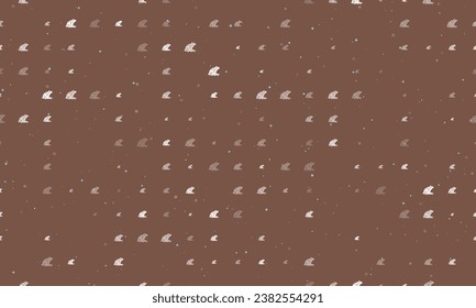 Seamless background pattern of evenly spaced white frog symbols of different sizes and opacity. Vector illustration on brown background with stars