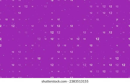 Seamless background pattern of evenly spaced white twelve numbers of different sizes and opacity. Vector illustration on purple background with stars