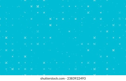 Seamless background pattern of evenly spaced white giraffe symbols of different sizes and opacity. Vector illustration on cyan background with stars