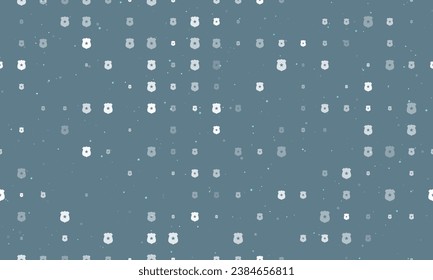 Seamless background pattern of evenly spaced white police badge symbols of different sizes and opacity. Vector illustration on blue gray background with stars