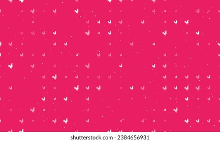 Seamless background pattern of evenly spaced white rooster symbols of different sizes and opacity. Vector illustration on pink background with stars