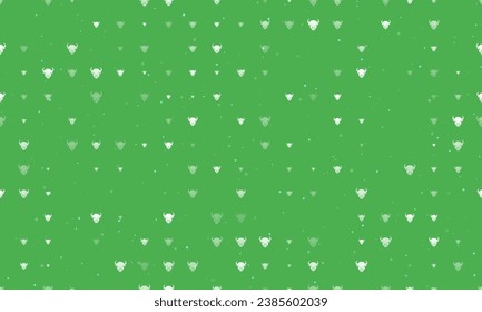 Seamless background pattern of evenly spaced white buffalo heads of different sizes and opacity. Vector illustration on green background with stars