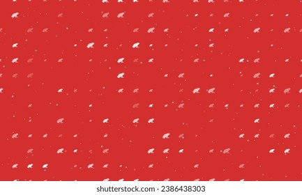 Seamless background pattern of evenly spaced white frog symbols of different sizes and opacity. Vector illustration on red background with stars