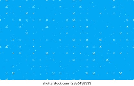 Seamless background pattern of evenly spaced white giraffe symbols of different sizes and opacity. Vector illustration on light blue background with stars