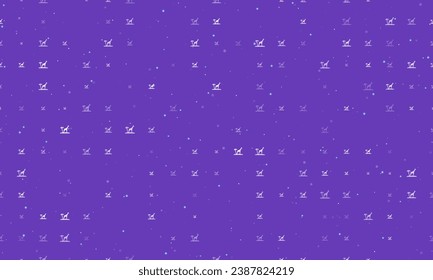 Seamless background pattern of evenly spaced white giraffe symbols of different sizes and opacity. Vector illustration on deep purple background with stars