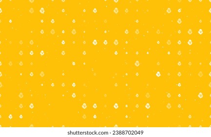 Seamless background pattern of evenly spaced white gorilla head symbols of different sizes and opacity. Vector illustration on amber background with stars