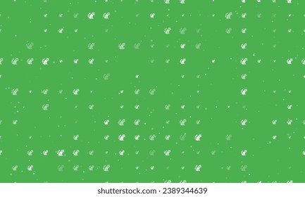 Seamless background pattern of evenly spaced white raccoon symbols of different sizes and opacity. Vector illustration on green background with stars