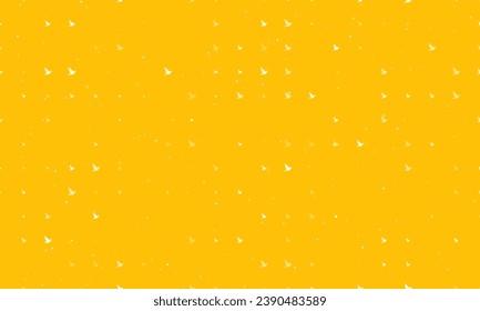 Seamless background pattern of evenly spaced white bird symbols of different sizes and opacity. Vector illustration on amber background with stars