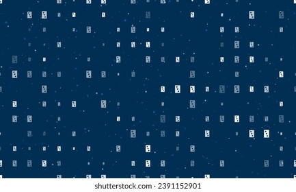 Seamless background pattern of evenly spaced white Three of hearts playing cards of different sizes and opacity. Vector illustration on dark blue background with stars