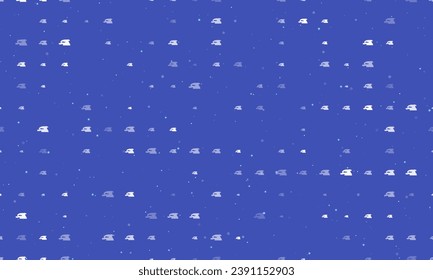 Seamless background pattern of evenly spaced white sanding machine symbols of different sizes and opacity. Vector illustration on indigo background with stars