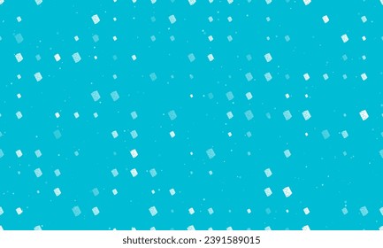 Seamless background pattern of evenly spaced white magic book symbols of different sizes and opacity. Vector illustration on cyan background with stars