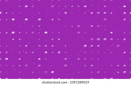 Seamless background pattern of evenly spaced white wild buffalos of different sizes and opacity. Vector illustration on purple background with stars