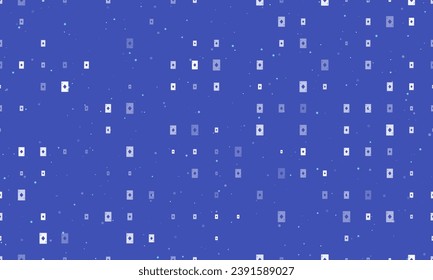 Seamless background pattern of evenly spaced white ace of diamond cards of different sizes and opacity. Vector illustration on indigo background with stars