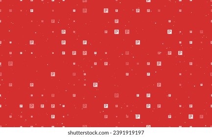 Seamless background pattern of evenly spaced white road parking signs of different sizes and opacity. Vector illustration on red background with stars