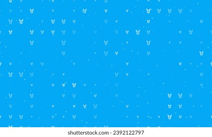 Seamless background pattern of evenly spaced white hare's head symbols of different sizes and opacity. Vector illustration on light blue background with stars