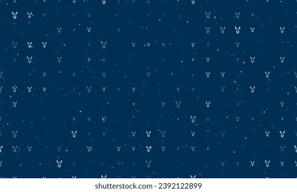 Seamless background pattern of evenly spaced white hare's head symbols of different sizes and opacity. Vector illustration on dark blue background with stars