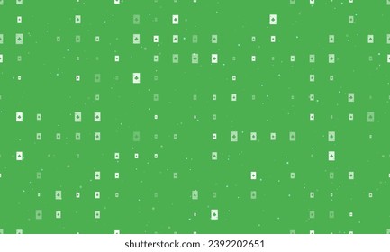 Seamless background pattern of evenly spaced white ace of clubs cards of different sizes and opacity. Vector illustration on green background with stars