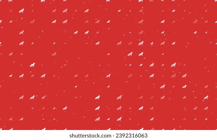 Seamless background pattern of evenly spaced white wolf symbols of different sizes and opacity. Vector illustration on red background with stars