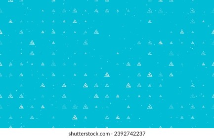 Seamless background pattern of evenly spaced white road work signs of different sizes and opacity. Vector illustration on cyan background with stars