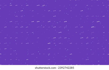 Seamless background pattern of evenly spaced white hammer symbols of different sizes and opacity. Vector illustration on deep purple background with stars