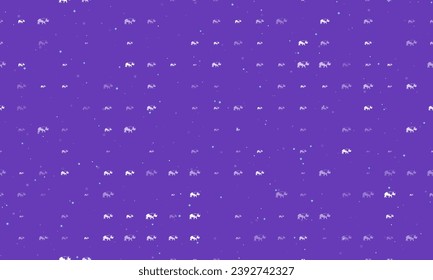 Seamless background pattern of evenly spaced white rhinoceros symbols of different sizes and opacity. Vector illustration on deep purple background with stars