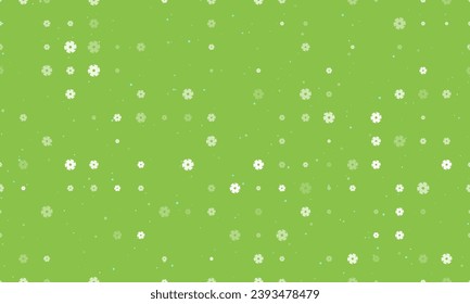 Seamless background pattern of evenly spaced white milling disc symbols of different sizes and opacity. Vector illustration on light green background with stars