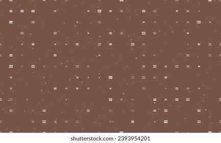 Seamless background pattern of evenly spaced white equals symbols of different sizes and opacity. Vector illustration on brown background with stars
