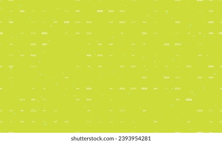 Seamless background pattern of evenly spaced white 2024 year symbols of different sizes and opacity. Vector illustration on lime background with stars