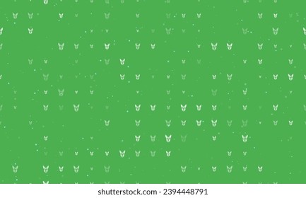 Seamless background pattern of evenly spaced white hare's head symbols of different sizes and opacity. Vector illustration on green background with stars
