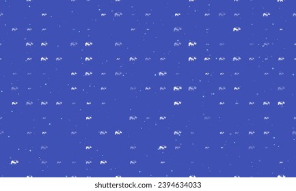 Seamless background pattern of evenly spaced white rhinoceros symbols of different sizes and opacity. Vector illustration on indigo background with stars