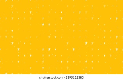 Seamless background pattern of evenly spaced white giraffe head symbols of different sizes and opacity. Vector illustration on amber background with stars
