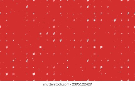 Seamless background pattern of evenly spaced white not equal symbols of different sizes and opacity. Vector illustration on red background with stars