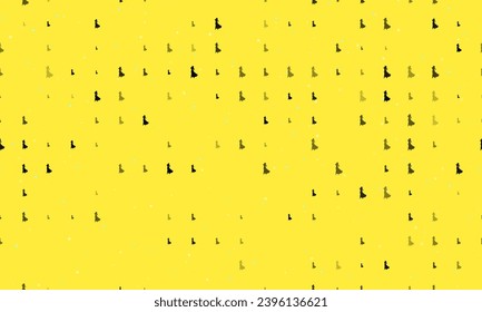 Seamless background pattern of evenly spaced black lady symbols of different sizes and opacity. Vector illustration on yellow background with stars