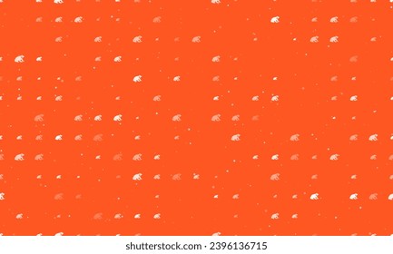 Seamless background pattern of evenly spaced white funny frogs of different sizes and opacity. Vector illustration on deep orange background with stars