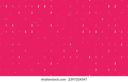Seamless background pattern of evenly spaced white capital letter I symbols of different sizes and opacity. Vector illustration on pink background with stars