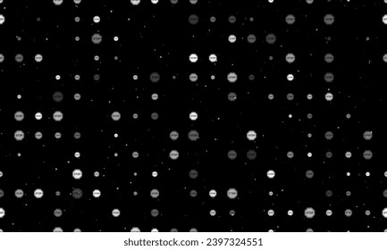 Seamless background pattern of evenly spaced white stop road signs of different sizes and opacity. Vector illustration on black background with stars