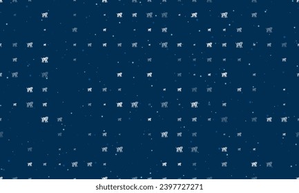 Seamless background pattern of evenly spaced white tiger symbols of different sizes and opacity. Vector illustration on dark blue background with stars