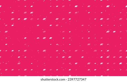 Seamless background pattern of evenly spaced white raccoon symbols of different sizes and opacity. Vector illustration on pink background with stars
