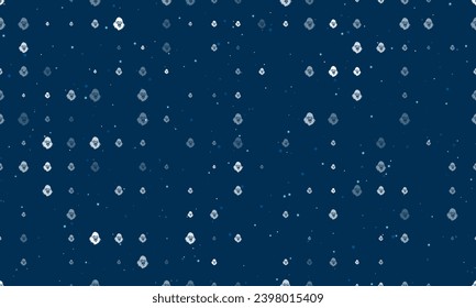 Seamless background pattern of evenly spaced white gorilla head symbols of different sizes and opacity. Vector illustration on dark blue background with stars
